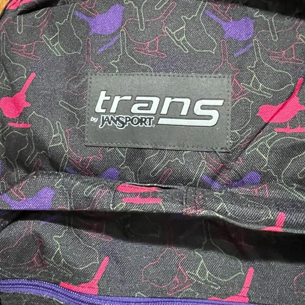 Trans By Jansport 36L Large Supermax School Black Pink Purple Bird Backpack NWT